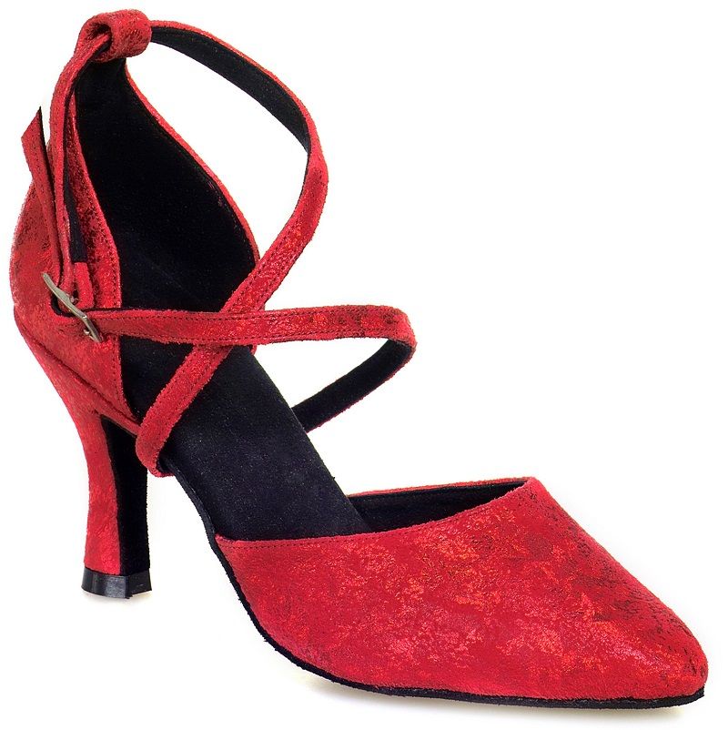 Rummos R329 038 red dance shoe with elegant design, perfect for ballroom and salsa, featuring a 6 cm heel and suede sole.