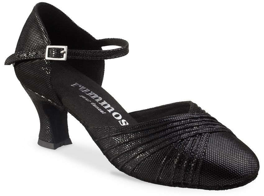 Rummos R346 black dance shoe with adjustable ankle strap and elegant design for comfort and stability.