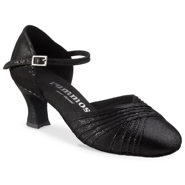 Rummos R346 black dance shoe with adjustable ankle strap and elegant design for optimal stability and comfort.