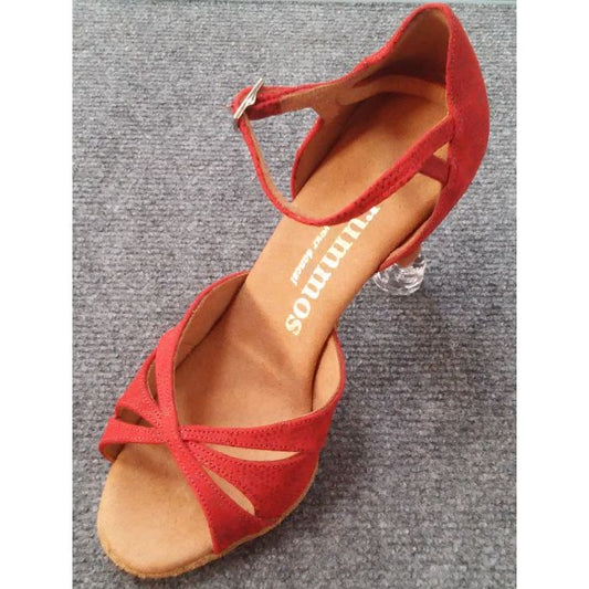 Rummos R385 118 red dance sandal with adjustable strap and balanced heel for salsa and tango.