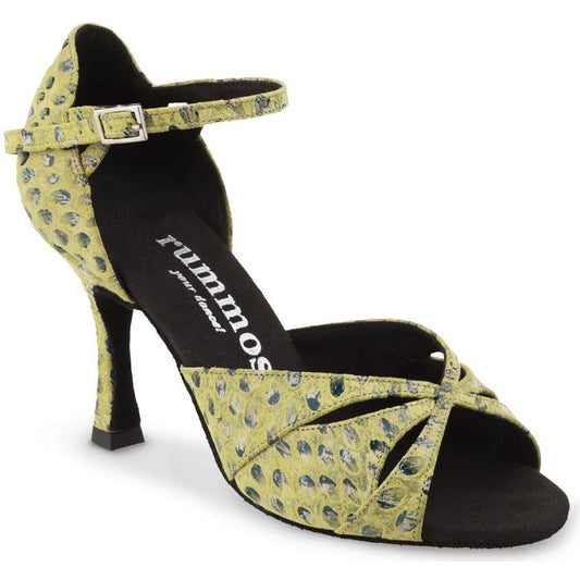 Rummos R385 253 green sandal, handcrafted for Latin dance, featuring exceptional comfort and elegant design.