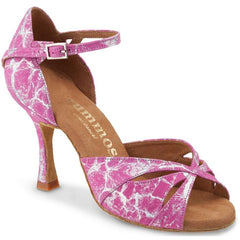 Rummos R385 262 pink Latin dance shoe with ankle strap, ideal for Salsa and social dancing, featuring a stylish design.