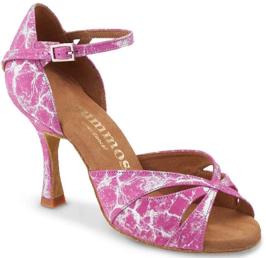 Rummos R385 262 pink and silver Latin dance shoe, ideal for Salsa, with double cushioning for comfort and stability.