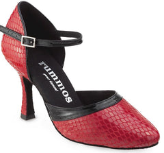 Rummos R407 elegant red dance shoe with closed front and flexible sole, ideal for tango and salsa dancing.