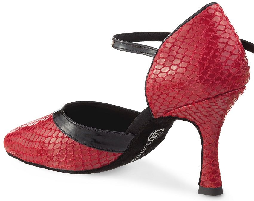 Elegant red dance shoe with a closed front and flexible sole, perfect for tango and salsa dancing.