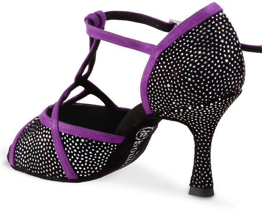 Rummos Santigold 231-302 stylish black and purple high-heeled shoes adorned with sparkling rhinestones.