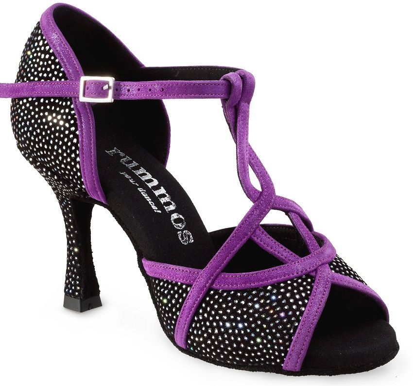 Rummos Santigold 231-302 stylish purple and black sandal heel with rhinestone embellishments, perfect for elegant occasions.