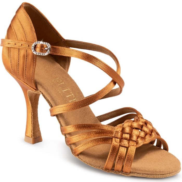 Elite Aphrodite professional dance shoe in elegant bronze with braided front design and strappy details.