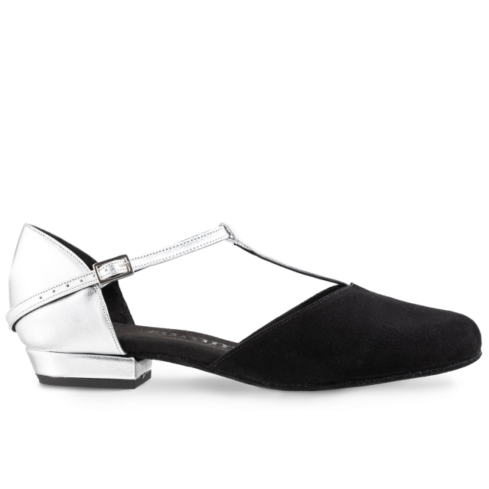 Rummos Carol stylish black and silver dance shoe with 2 cm heel, ideal for West Coast Swing and Lindy Hop dancers.