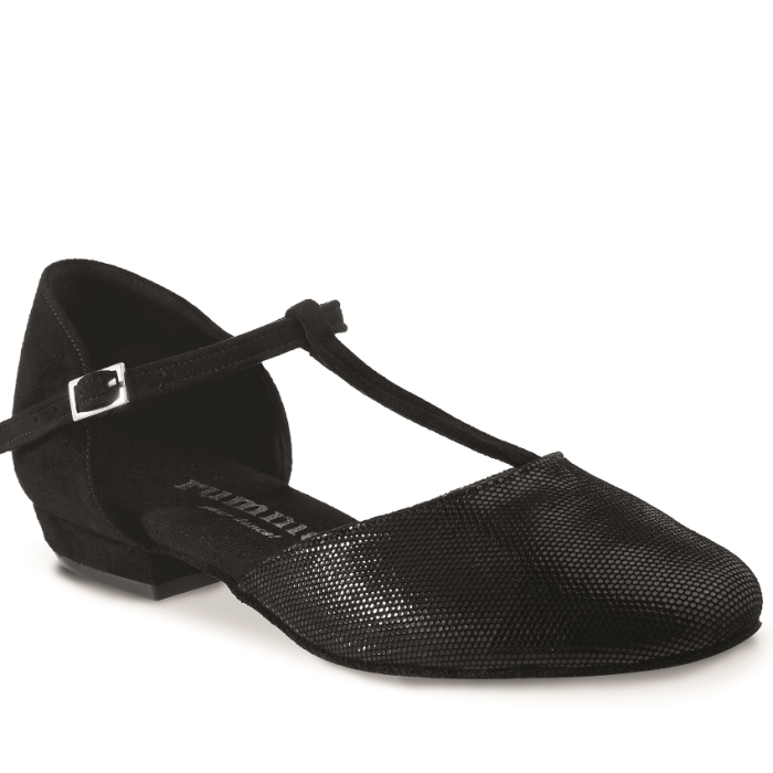 Rummos Carol black dance shoes with a stylish design, ideal for West Coast Swing and Lindy Hop, featuring a comfortable 2 cm heel.