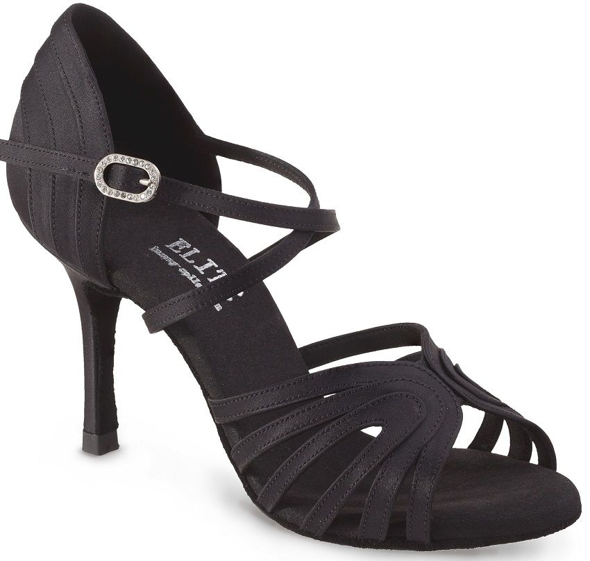 Elite Barbara 041 professional black dance sandal with open toe and suede sole, ideal for high-performance dancing.