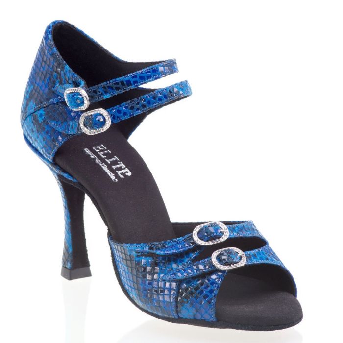 Elite Elena 055 adjustable blue dance sandal with double straps and stylish design, perfect for Latin dancing.