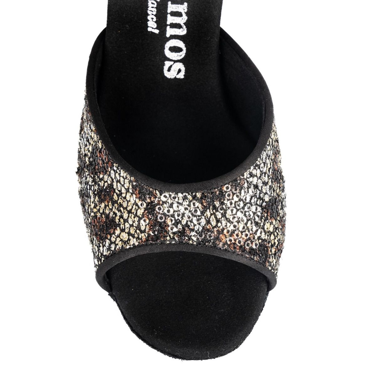 Top view of De Rummos Leslie LTJ-041 dance shoe, featuring a sequined design and soft interior for comfort and support.