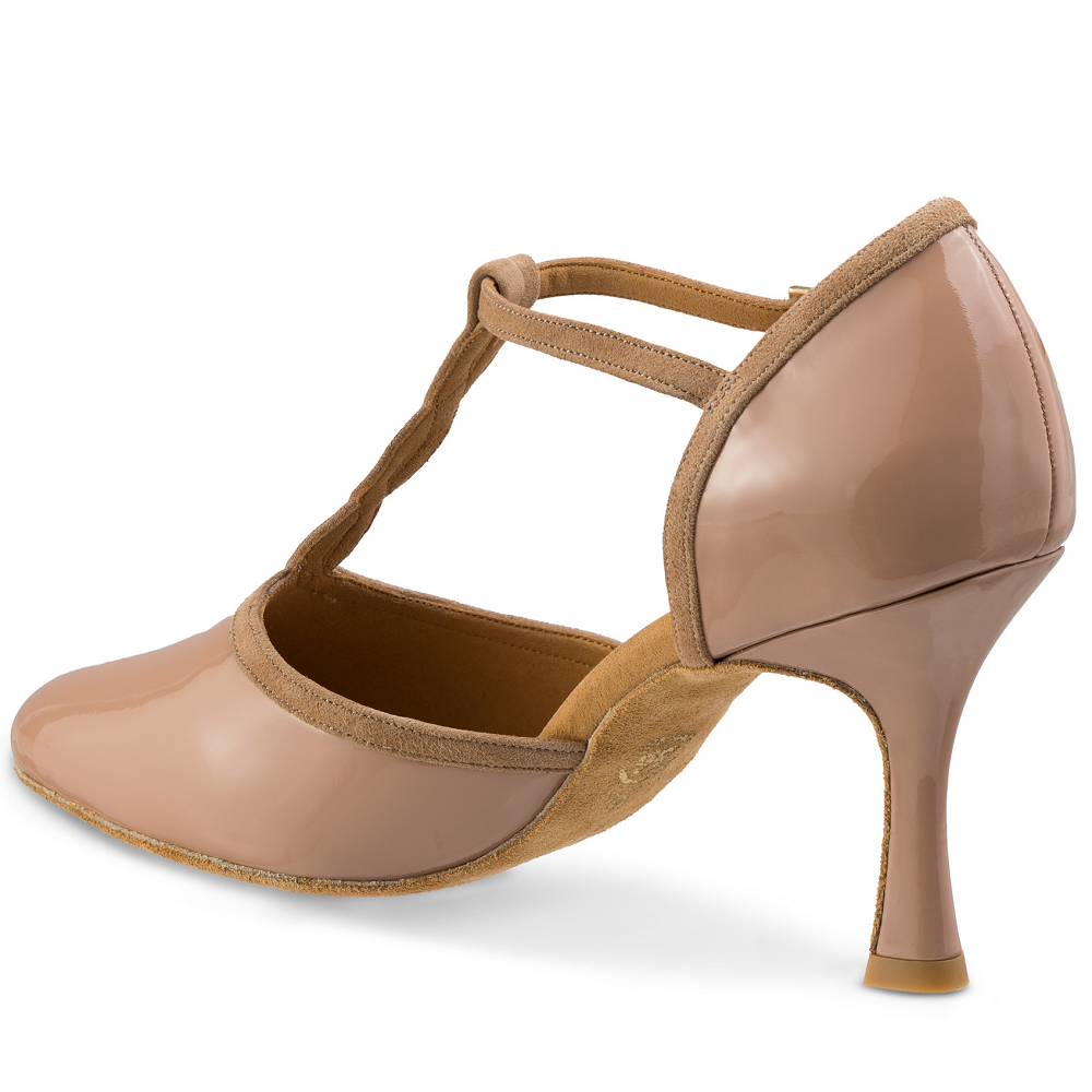 Elegant Rummos Karen dance shoe in soft beige leather with a stylish heel, perfect for Tango and social dancing.