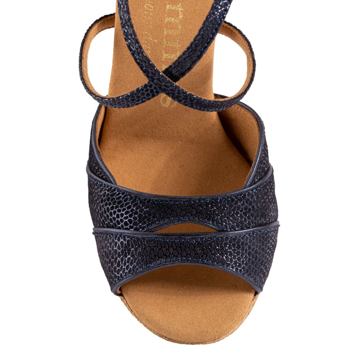 Top view of Rummos Leonor Latin sandal featuring elegant straps and a comfortable footbed for dancers.