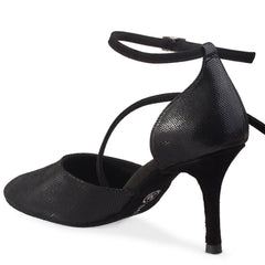 Rummos Mireia black nubuck dance shoe with elegant design and 6 cm heel, perfect for ballroom, tango, and salsa.