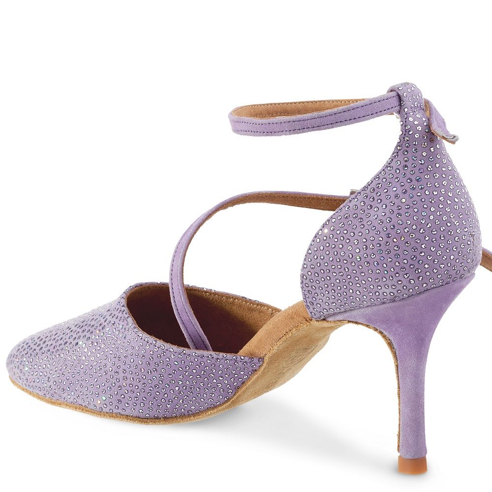 Handcrafted Rummos Mireia 232 dance shoe in SparkLilac leather, featuring an elegant design and ankle strap.