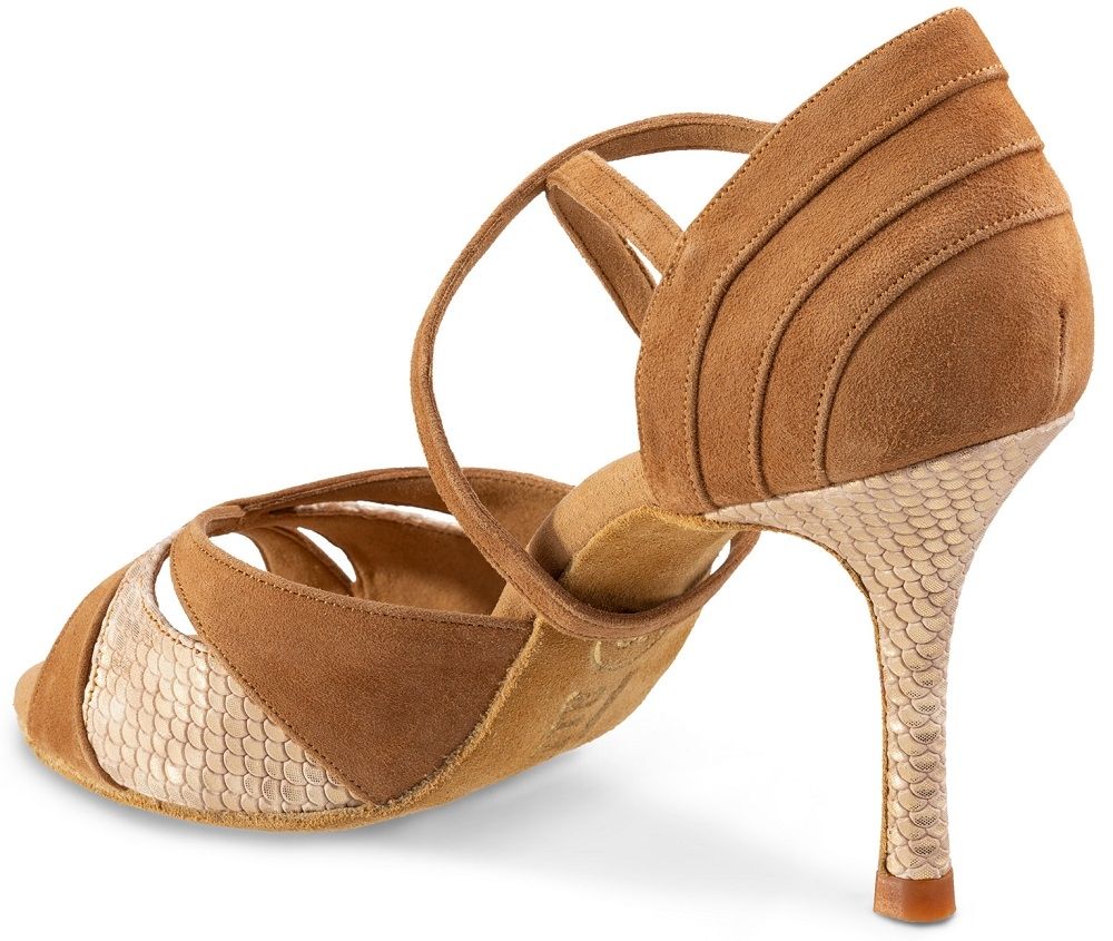 Elite Paloma 027-093 sandal in LigBrown BegeSnake, showcasing stylish design and high heel for dance comfort.