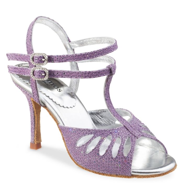 Elegant Rummos Pasion purple open-toe dance shoe with double ankle straps, perfect for Tango dancers.