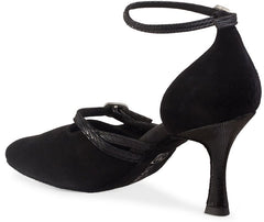 Elegant black dance shoe Rummos R375 with suede sole, stable heel, and breathable lining for optimal comfort.