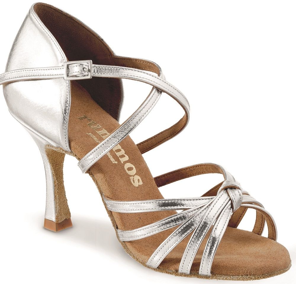 Rummos R380 009 silver dance shoe featuring soft leather, double cushioning, and ideal stability for Latin dancing.