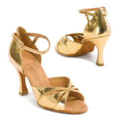 Rummos R385 050 golden dance sandals showcasing elegant design, perfect for Latin dancing like Salsa and Tango.