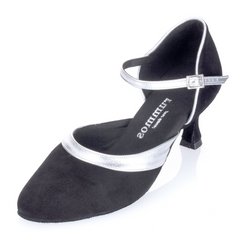 Rummos R407 024-009 black nubuck dance shoe with silver straps and elegant design, ideal for comfort and style.