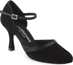 Rummos R407 elegant black dance shoe with a closed front and ankle strap for ultimate comfort and style.