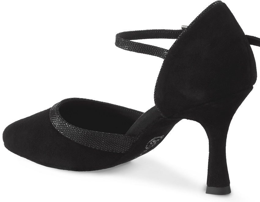 Elegant black Rummos R407 dance shoe featuring a closed front and stylish ankle strap, designed for comfort and stability.