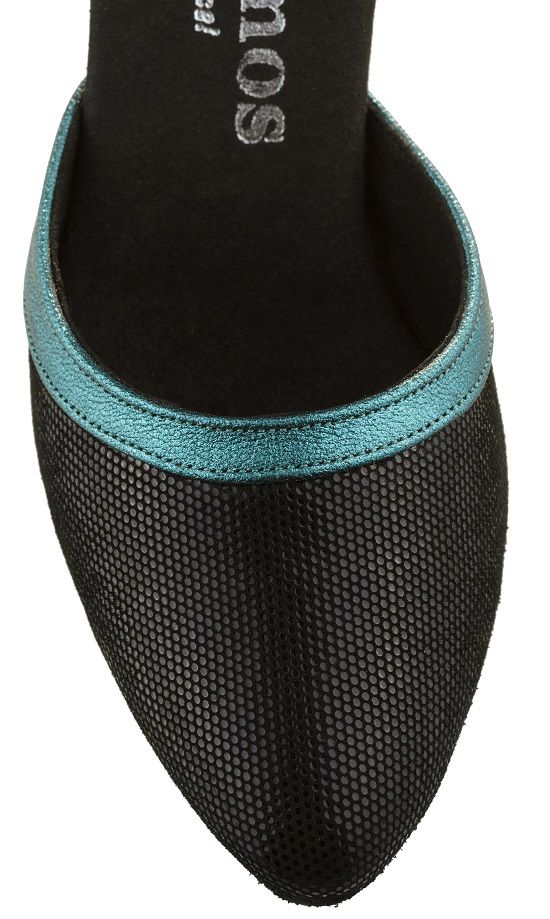 Rummos R407 061-145 shoe close-up, featuring sleek black design and turquoise trim for elegant style and comfort.