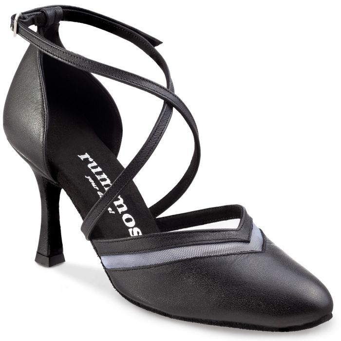 Elegant Rummos R450 dance shoe with closed toe and stylish cross straps, ideal for training and social dancing.