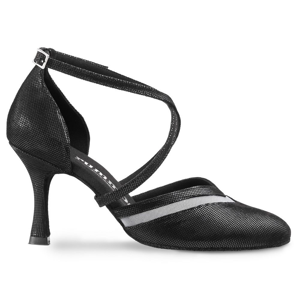 Elegant black Rummos R450 dance shoe with closed front and flexible strap, perfect for training and social dancing.