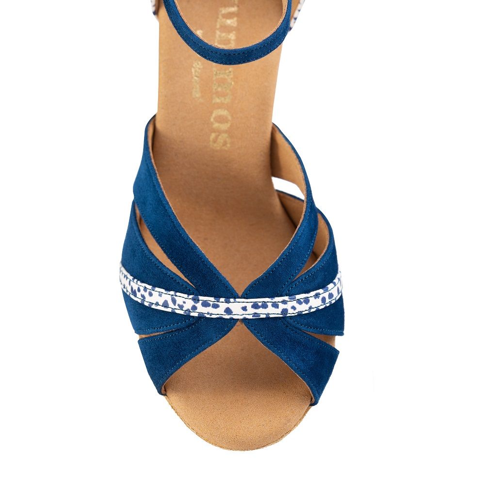 Rummos R505 blue Latin sandal, handcrafted from nubuck leather, perfect for salsa dancing with excellent foot support.