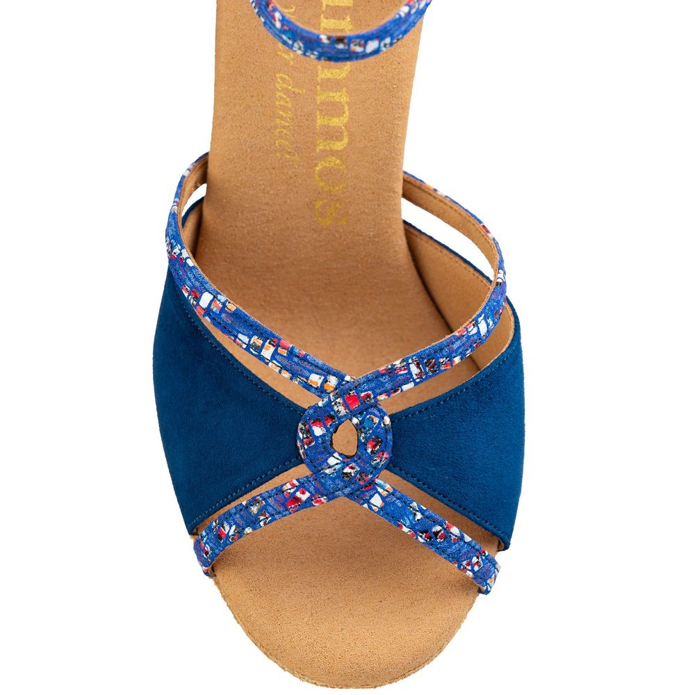 Stunning blue Rummos R550 sandal with floral straps, perfect for dance with exceptional comfort and support.