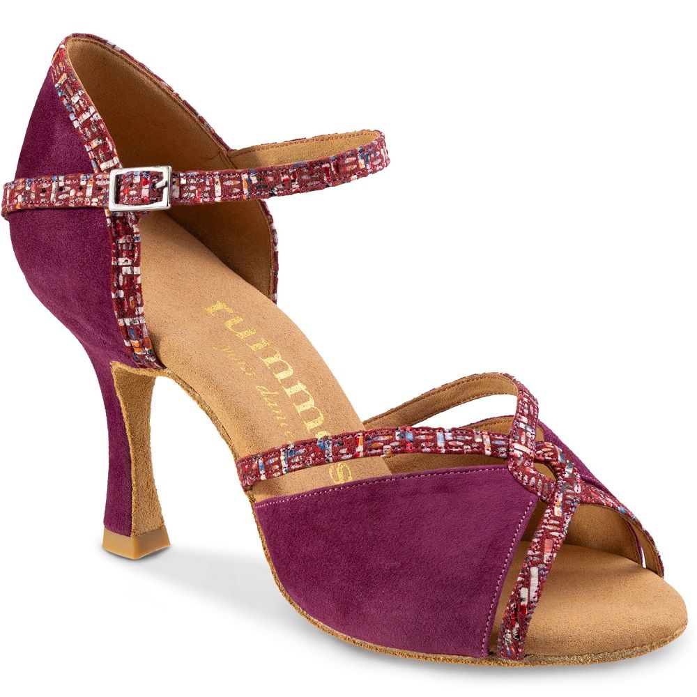 Rummos R550 stunning fit sandal in burgundy with ankle strap, perfect for tango, salsa, and social dancing.