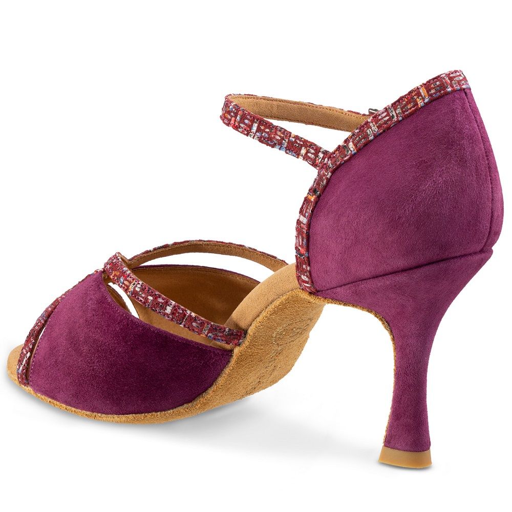 Elegant purple dance sandal with flexible straps and comfortable cushioning for Tango and Salsa dancing.