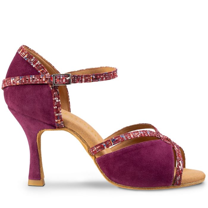 Rummos R550 sandal in purple suede, featuring ankle strap and decorative detailing, perfect for dance and comfort.