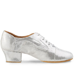 Rummos R607 dance training shoe in silver Soft SilverDiva Leather, featuring a comfortable design and stable heel.