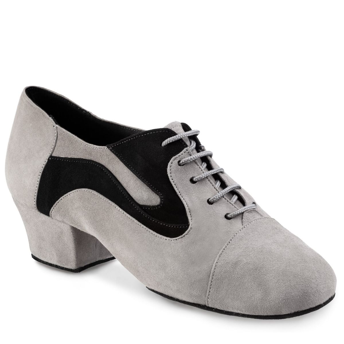 Lightweight Rummos R607 dance training shoe in gray with black accents, featuring a stable heel and comfortable design.