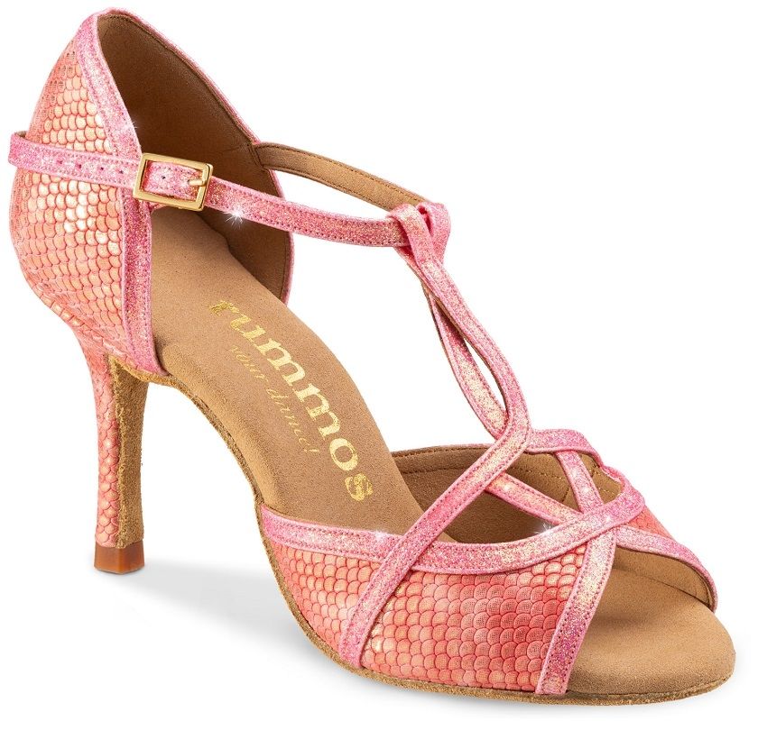 Rummos Santigold 092-GT15 Latin dance shoe in light pink/salmon leather, ideal for Salsa, Tango, and Kizomba, featuring double cushioning.