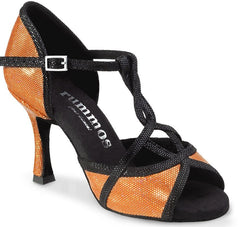 Rummos Santigold 548-061 Latin dance shoe in orange and black, ideal for Salsa, Tango, and Kizomba with exceptional comfort and flexibility.