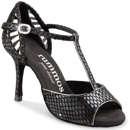 Stylish Rummos Valentina black Latin dance shoe, perfect for Salsa and Tango with elegant design and exceptional comfort.